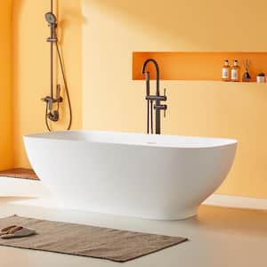 63 in. x 29.5 in. FreeStanding Bathtub Solid Surface Soaking Bathtub with Drain and Overflow in Matte White