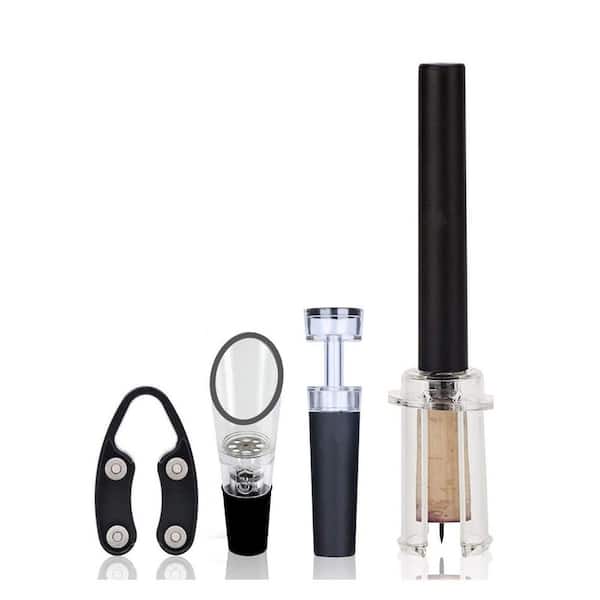 Stainless Steel Kitchen Wine Opener Set (Set of 4 Pieces) with Air Pump, Foil Cutter, Aerator Pourer, Vacuum Stopper