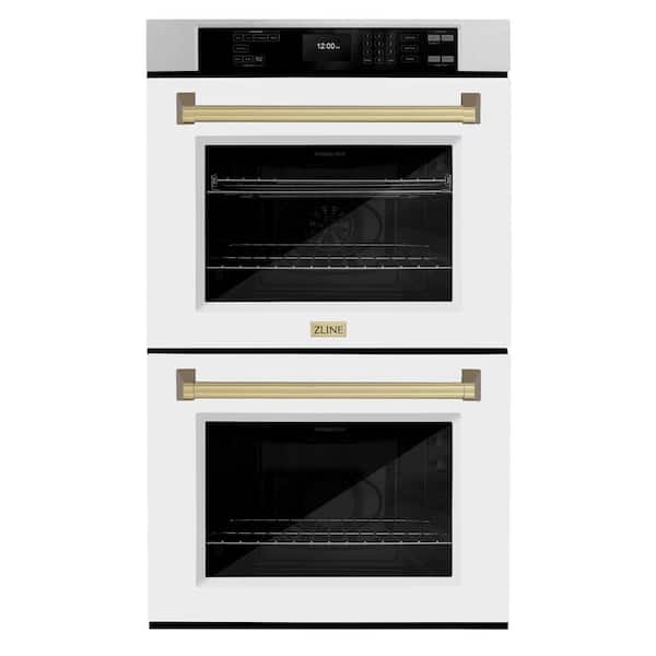 ZLINE Kitchen and Bath Autograph Edition 30 in. Electric Double Wall Oven in Fingerprint Resistant Stainless, White Matte and Champagne Bronze