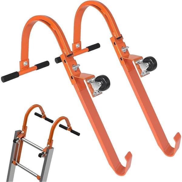 2 Pack Ladder Roof Hook with Wheel Heavy Duty Steel Ladder Stabilizer Rubber Grip T-Bar 500 lbs. Rating Reach 10 ft.