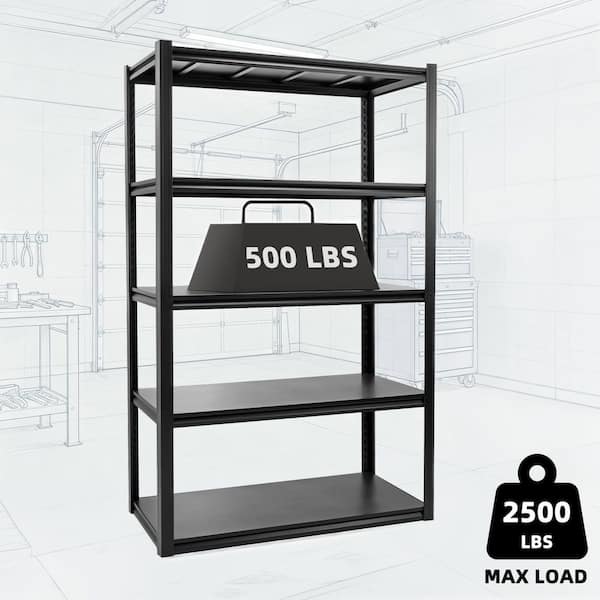 5-Tier Heavy Duty Metal Boltless Adjustable Garage Storage Shelving Unit in Black (47.2 in. W x 78 in. H x 23.6 in. D)
