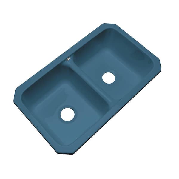 Thermocast Newport Undermount Acrylic 33x19.5x9 in. 0-Hole Double Basin Kitchen Sink in Rhapsody Blue
