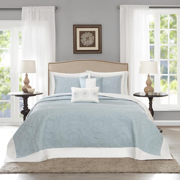 5-Piece Tucson Blue & White Jacquard Striped Comforter Set, King