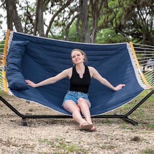 12 ft. Free Standing, 475 lbs. Capacity, Heavy-Duty 2-Person Hammock with Stand and Detachable Pillow in Dark Blue