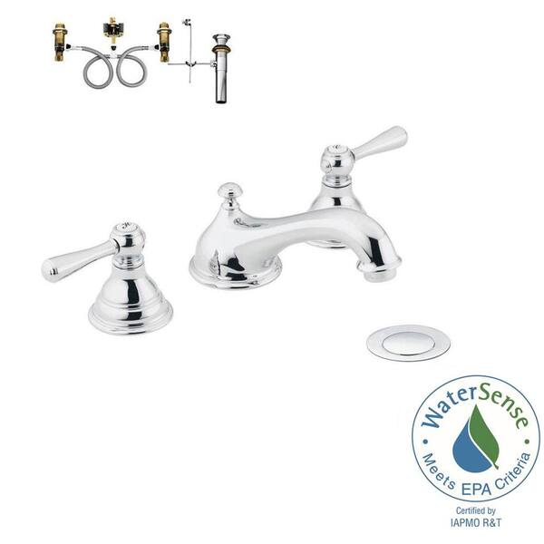 MOEN Kingsley 8 in. Widespread 2-Handle Low-Arc Bathroom Faucet Trim Kit with Valve in Chrome
