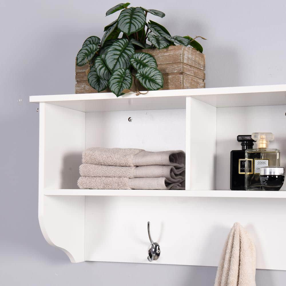 White Wall Mounted Coat Rack with 4 Dual Hooks