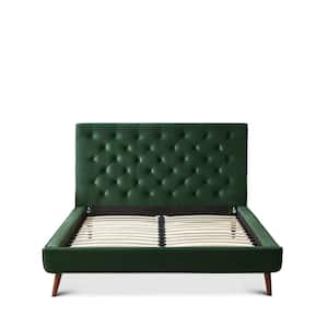 Alonzo Dark Green Solid Wood Frame Queen Size Platform Bed