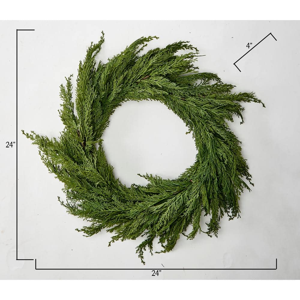24" Green Artificial Cedar Wreath with Natural Twig Base