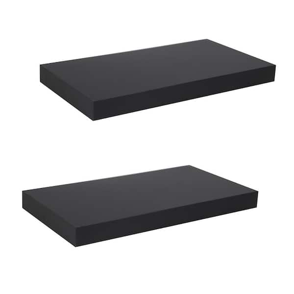 Home Basics 18 in. W x 9.50 in. D Black MDF Floating Decorative Wall Shelf (2-Pack)