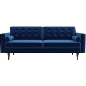 Harriet 65 in. Mid-Century Pillow Back Velvet Upholstered 2-Seater Loveseat in Blue