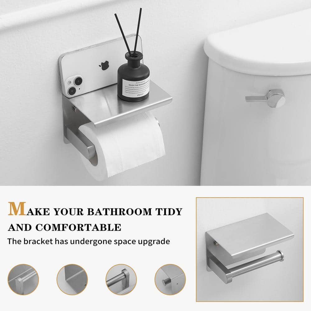 Brushed Nickel Stainless Steel Wall Mounted Toilet Paper Holder with Shelf