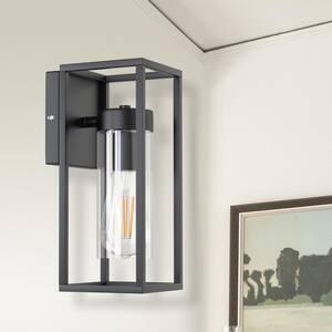 12.6 in.1-Light Black Industrial Rectangular Wall Sconce with Glass Shaded for Hallway Livingroom