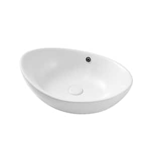23 in. Vessel Sink Oval Ceramic Cloakroom Bathroom Art Basin in White with Overflow