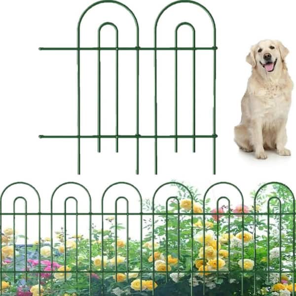 Unbranded 32 in. H x 20 ft. L Decorative Garden Fences and Borders 14-Panels No Dig Metal Fence Panel Green