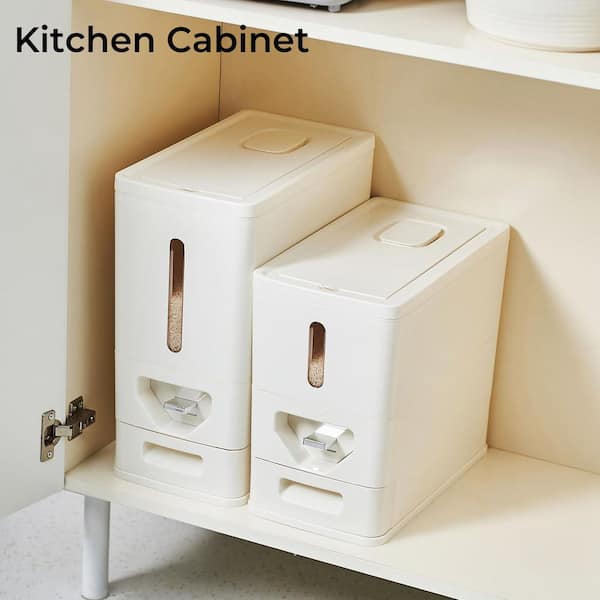 1-Piece Dry Food Dispenser with Built-in Drawer, Sealed Moisture-Proof Rice Dispenser for Kitchen Pantry Household
