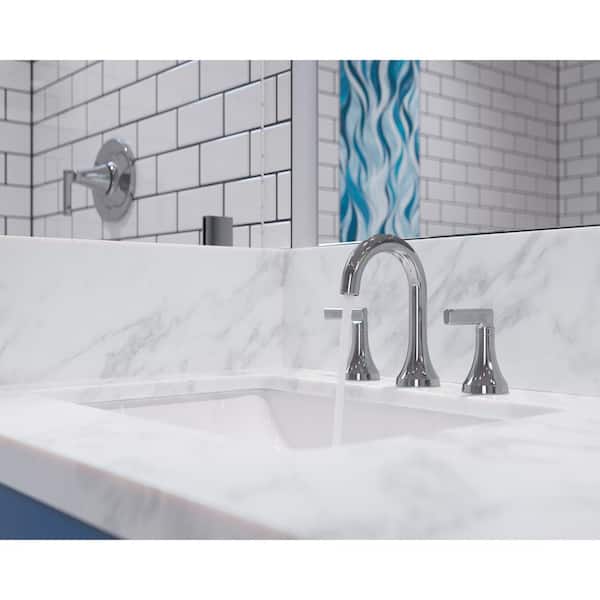 Vedra 8 in. Widespread Double Handle High Arc Bathroom Faucet with Drain Kit Included in Polished Chrome