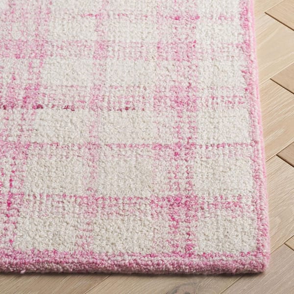 Abstract 5 ft. x 8 ft. Ivory/Pink Plaid Area Rug