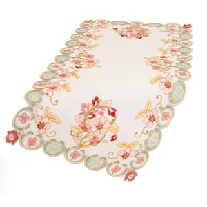 Primrose 16 in. x 34 in. Embroidered Cutwork Table Runner, Off White