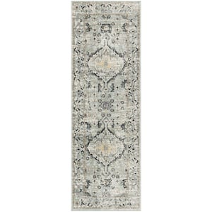 Washable Decor Blue Taupe 2 ft. x 6 ft. Center medallion Traditional Runner Area Rug