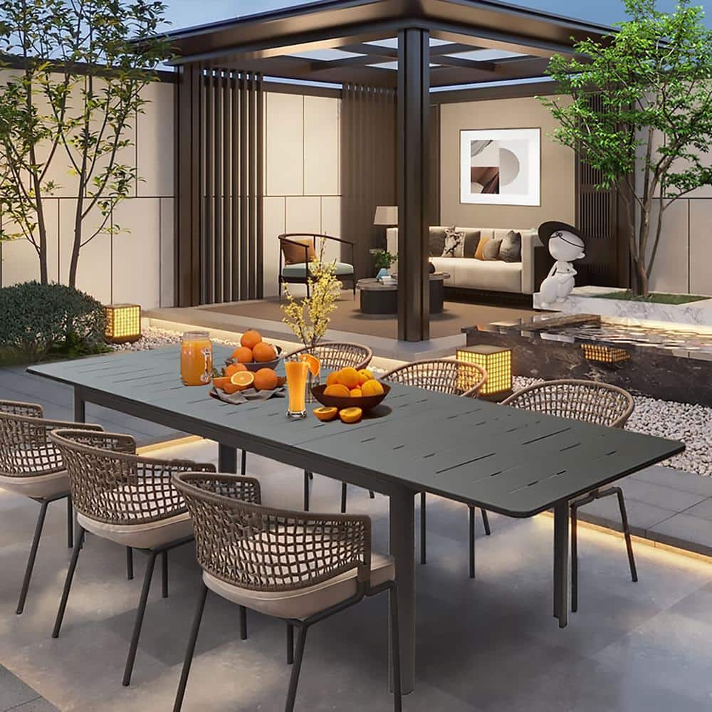 Dark Brown Expandable Aluminum Outdoor Dining Table for 8