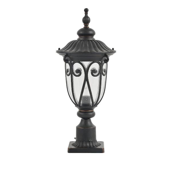 1 Light Black Metal Hardwired Outdoor Waterproof Post Light with Bubble Glass for Yard, Patio, E26, No Bulbs Included
