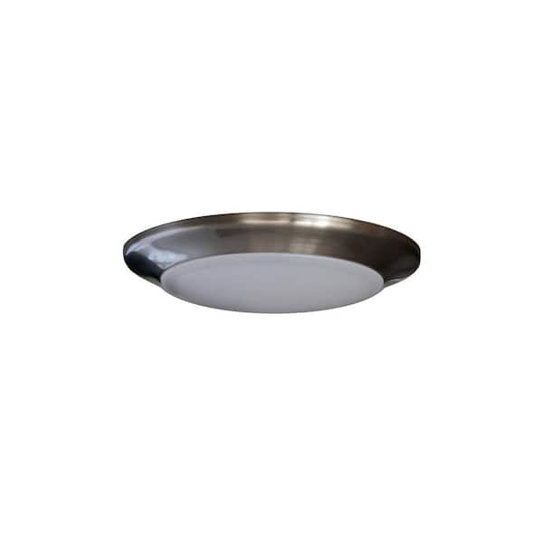 AMAX LIGHTING Round Disk Light Length 9 in. Nickel Round Fixture 3000K Warm White New Construction Recessed Integrated Led Trim Kit