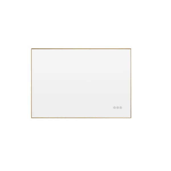 32 in. W x 24 in. H Rectangular Framed Dimmable Wall Bathroom Vanity Mirror in Brushed Gold