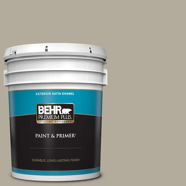 BEHR PREMIUM PLUS 5 gal. #PPF-33 Terrace Taupe Satin Enamel Exterior Paint & Primer