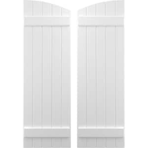 17-1/2 in. W x 39 in. H Americraft Exterior Real Wood Joined Board and Batten Shutters with Elliptical Top White