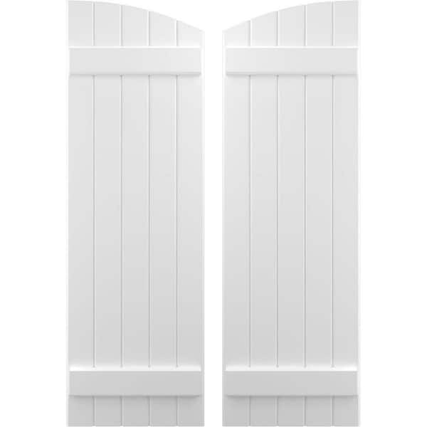 Ekena Millwork 17-1/2 in. W x 41 in. H Americraft Exterior Real Wood Joined Board and Batten Shutters with Elliptical Top in White