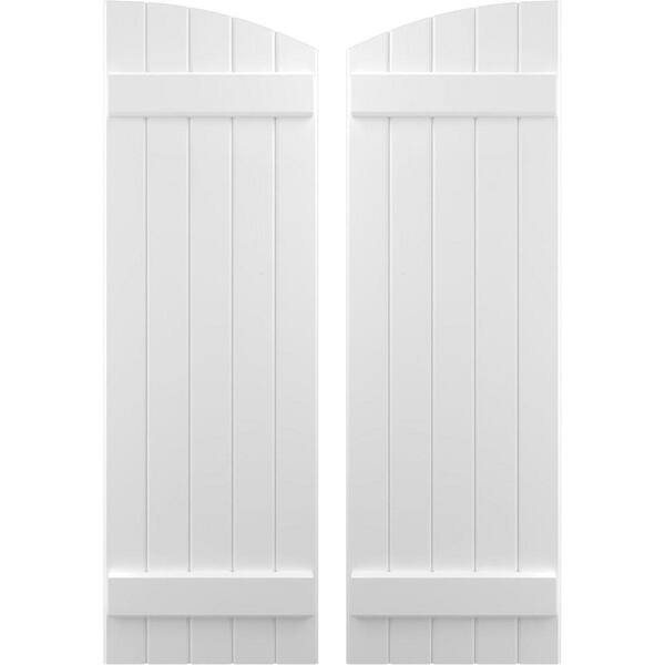 Ekena Millwork 17-1/2 in. W x 77 in. H Americraft Exterior Real Wood Joined Board and Batten Shutters with Elliptical Top in White