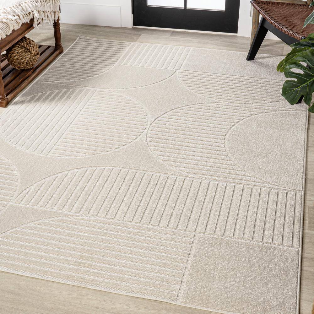 Ivory Geometric Arch Scandi Striped Synthetic Area Rug 5' x 8'