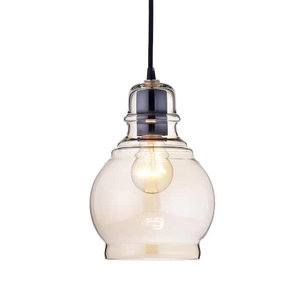 Jojospring Cara 6.3 in. W 1Light Antique Black Mini Pendant Light with Cognac Round Glass