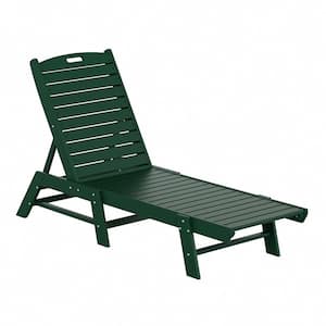 Laguna Dark Green Fade Resistant HDPE All Weather Plastic Outdoor Patio Reclining Chaise Lounge Chair, Adjustable Back
