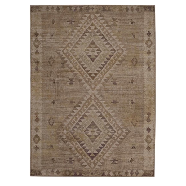 Park Casey Sand and Brown 8x10 ft. Traditional Woven Distressed Polyester Rectangle Indoor Area Rug