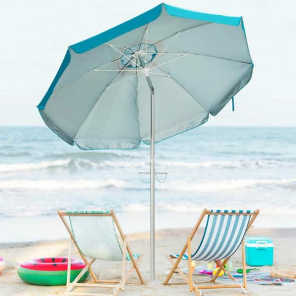 6.5 ft. Blue Beach Umbrella with Sun Shade and Carry Bag without Weight Base
