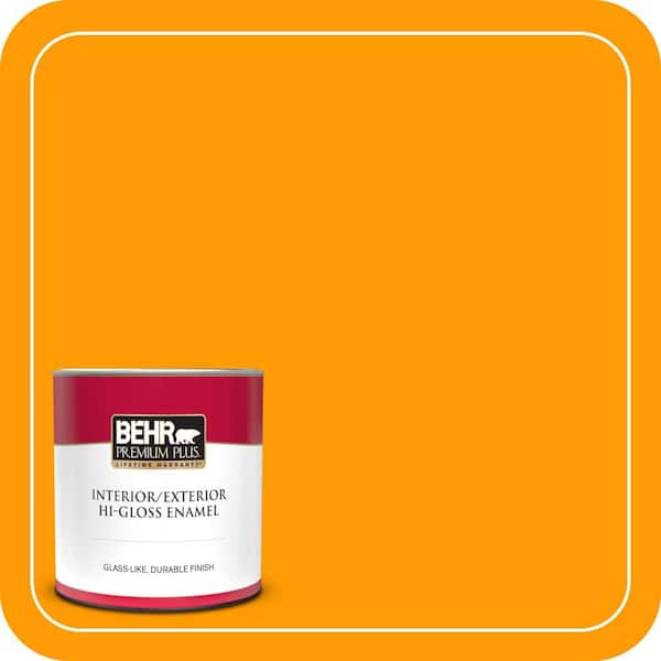 BEHR PREMIUM PLUS 1 qt. #S-G-320 Atomic Tangerine Hi-Gloss Enamel Interior/Exterior Paint & Primer