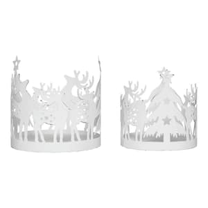 Seasons Crest Antique White Christmas Reindeer Votive Candle Holder (Set of 2)