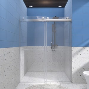 72 in. W x 76 in. H Double Sliding Frameless Shower Door in Chrome with Tempered Glass