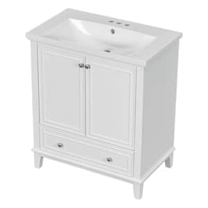 30 in. W x 18 in. D x 35 in. H Freestanding Bath Vanity in White with White Ceramic Top