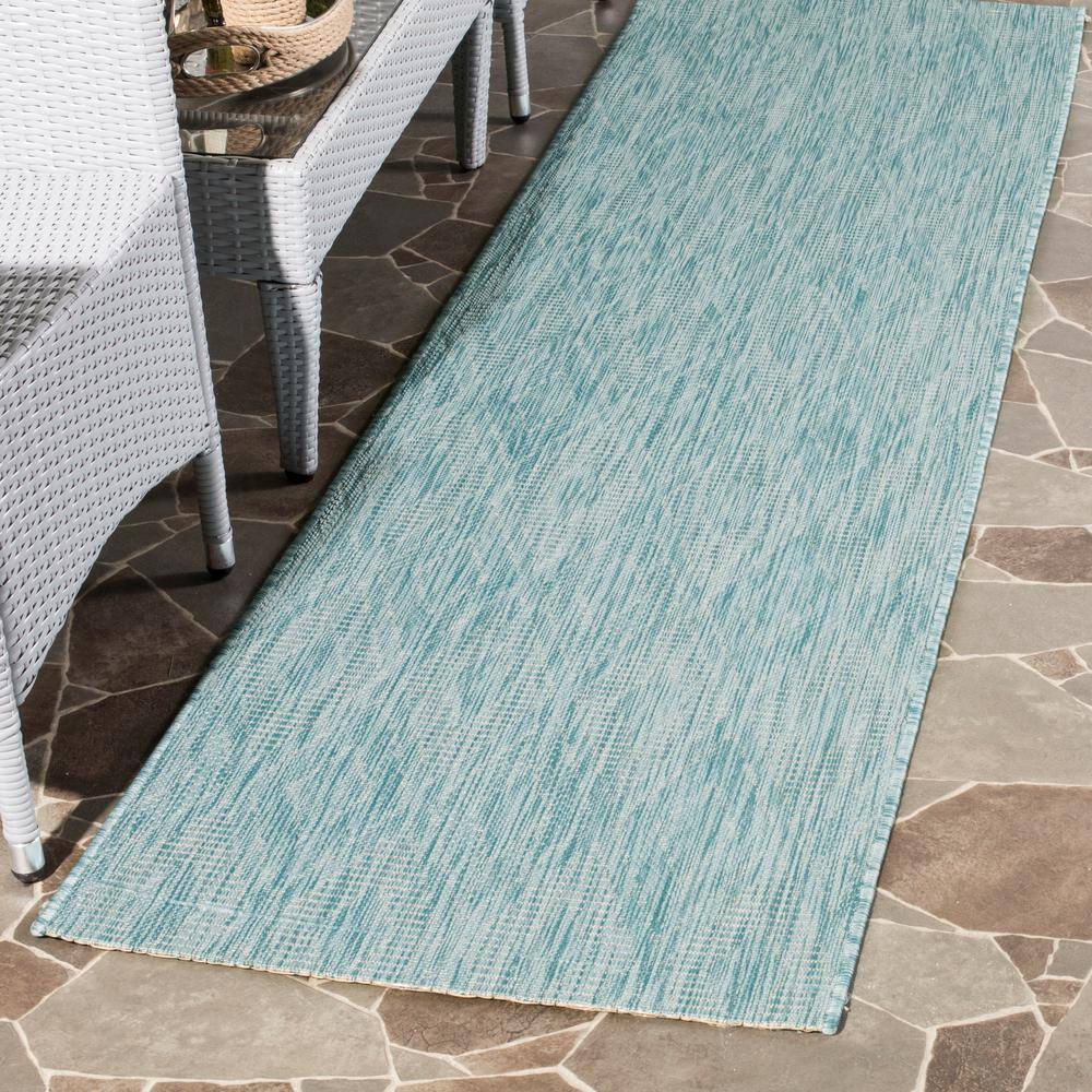 Aqua Blue Synthetic Non-Slip Indoor/Outdoor Runner Rug 2'3" x 6'7"