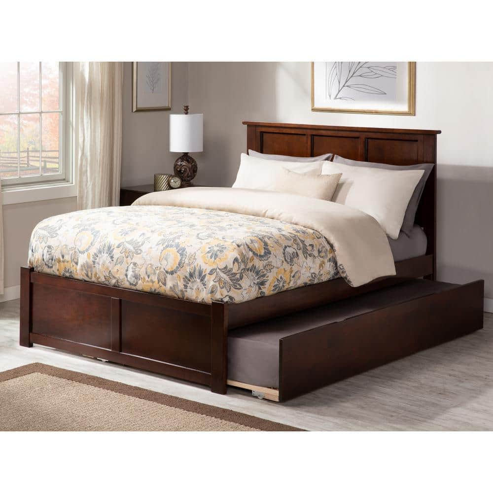 Madison Walnut Wood King Platform Bed with Trundle and Slats