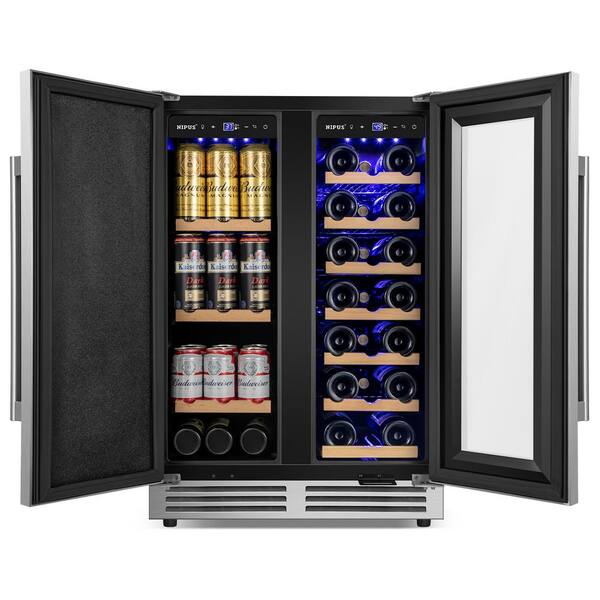 24 in. Dual Zone 20-Bottle and 57-Can Wine and Beverage Cooler Four Door Handles Built-in Wine Fridge in Silver