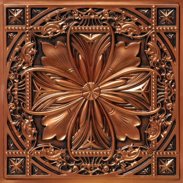 FROM PLAIN TO BEAUTIFUL IN HOURS Milan 2 ft. x 2 ft. Glue Up PVC Ceiling Tile in Aged Copper (100 sq. ft./case)