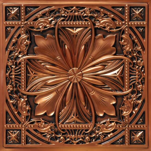 From Plain To Beautiful In Hours Milan 2 ft. x 2 ft. Glue Up PVC Ceiling Tile in Aged Copper