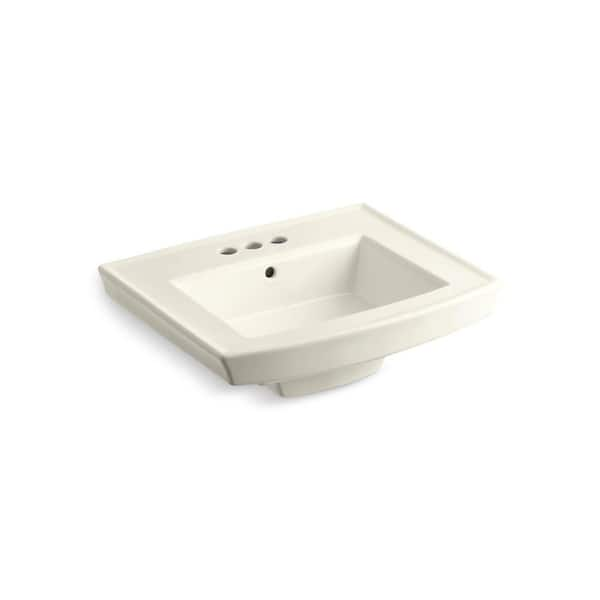 KOHLER Archer 24 In. Vitreous China Pedestal Sink Basin Only in Biscuit with Overflow Drain