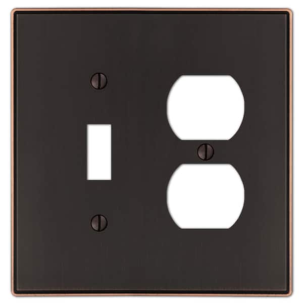 AMERELLE Ansley 2 Gang 1-Toggle and 1-Duplex Metal Wall Plate - Aged Bronze
