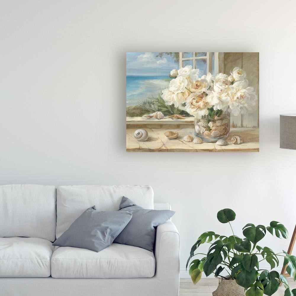 Danhui Nai 'By The Sea' White Floral Canvas Art with Floater Frame