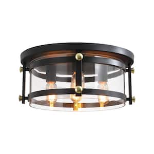 Raleigh 4 - Light 16.8 in. Black Drum Flush Mount With Glass Shade