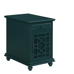 Elegant 16 in. Seamoss Green Wood Rectangular Chairside End Table with Power